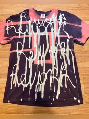 Reworked Comfort Colors Garment Dyed T-Shirt Graffiti Bleach Size Large